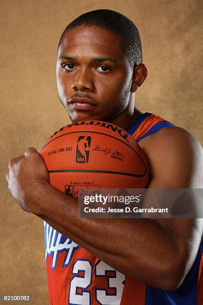 Eric Gordon of the Los Angeles Clippers poses for a portrait during the 2008 NBA Rookie Photo Shoot on July 29, 2008 at the MSG Training Facility in...