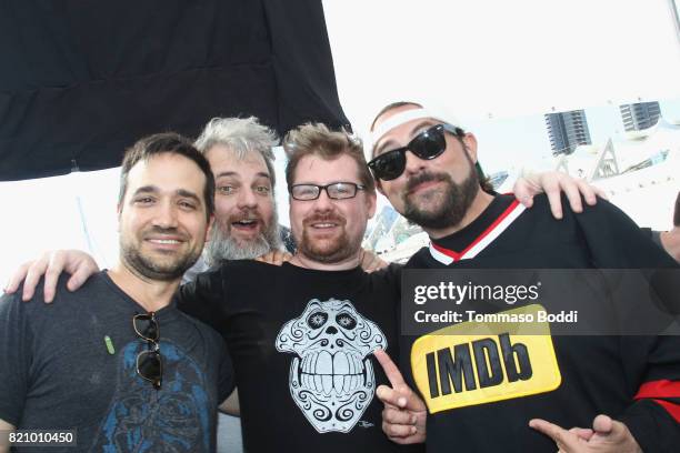 Actor Ryan Ridley, writers Dan Harmon, Justin Roiland and host Kevin Smith on the #IMDboat at San Diego Comic-Con 2017 at The IMDb Yacht on July 22,...