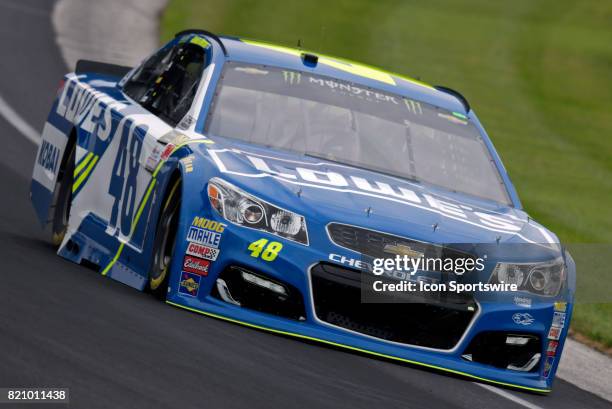 Jimmie Johnson Lowes Hendrick Motorsports Chevrolet SS drives through turn one during practice for the NASCAR Monster Energy Cup Series Brantley...