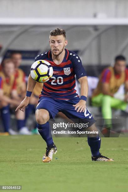 United States midfielder Paul Arriola dribbles the ball during a CONCACAF Gold Cup Quarterfinal match between the United States v El Salvador at...