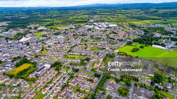 an aerial view of ennis town, ireland - clare stock pictures, royalty-free photos & images