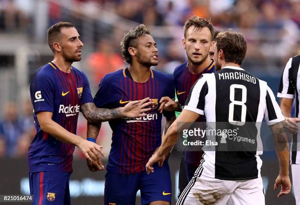 Neymar of Barcelona and Claudio Marchisio of Juventus exchange words in the first half during the International Champions Cup 2017 on July 22, 2017...
