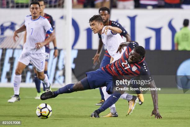 United States forward Jozy Altidor battles for the ball during a CONCACAF Gold Cup Quarterfinal match between the United States v El Salvador at...