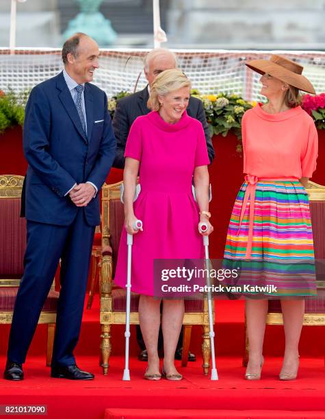 Prince Lorenz of Belgium, Princess Astrid of Belgium and Princess Claire of Belgium attend the military parade on the occasion of the Belgian...