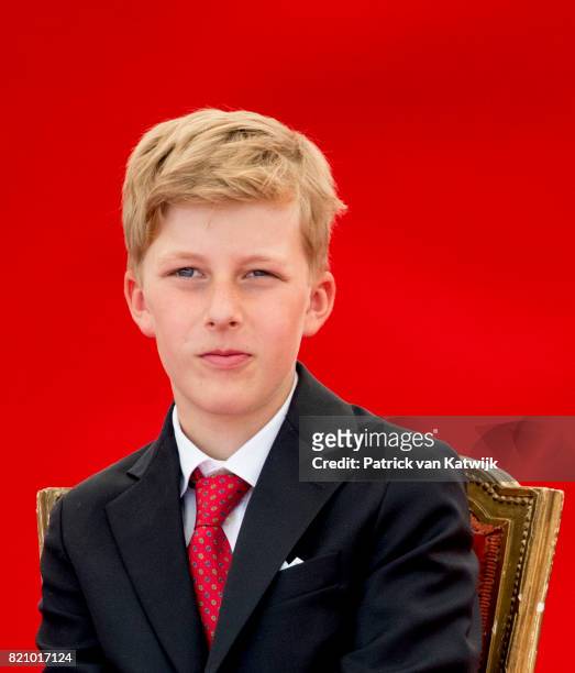 Prince Emmanuel of Belgium attend the military parade on the occasion of the Belgian National Day in the front of the Royal Palace on July 21, 2017...