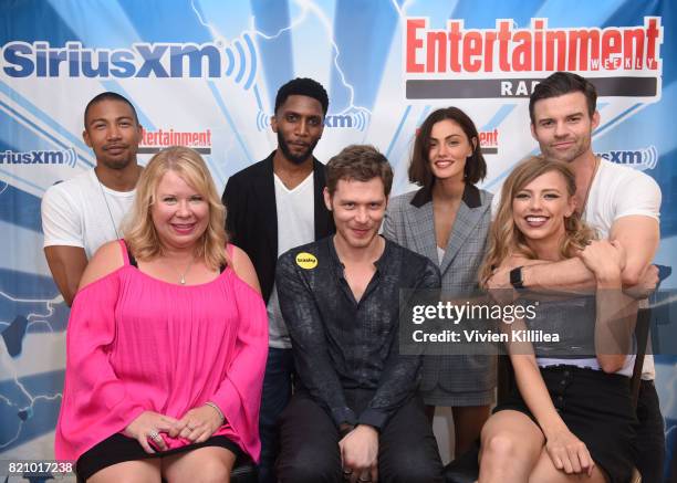 Charles Michael Davis, Julie Plec, Yusuf Gatewood, Joseph Morgan, Phoebe Tonkin, Riley Voelkel and Daniel Gillies attend SiriusXM's Entertainment...