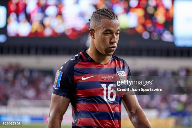 United States defender Justin Morrow looks on during a CONCACAF Gold Cup Quarterfinal match between the United States v El Salvador at Lincoln...