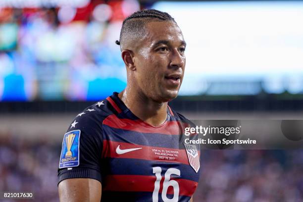 United States defender Justin Morrow looks on during a CONCACAF Gold Cup Quarterfinal match between the United States v El Salvador at Lincoln...