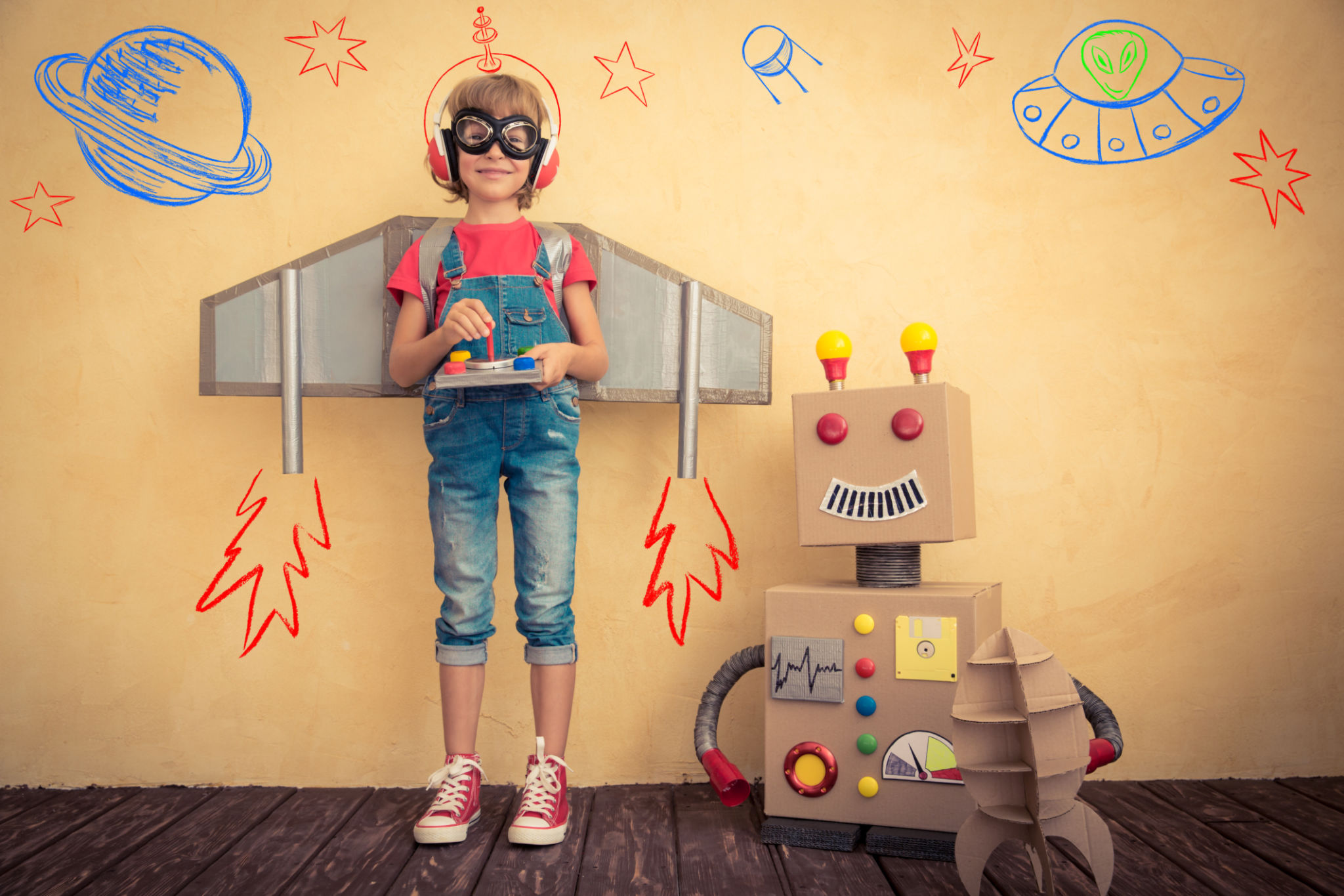 children playing robots