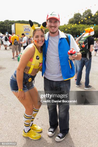 Fans in cosplay attend the Pokemon GO Fest at Grant Park on July 22, 2017 in Chicago, Illinois.