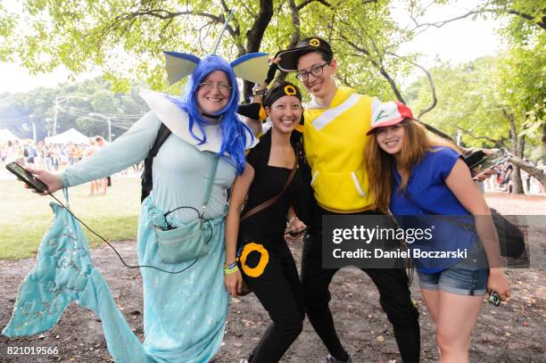 Fans in cosplay attend the Pokemon GO Fest at Grant Park on July 22, 2017 in Chicago, Illinois.