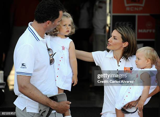 Spanish Royals Prince Felipe, Princess Leonor, Princess Letizia with Princess Sofia at the "Club Nautico" during the second day of 27th Copa del Rey...