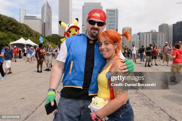 Fans in cosplay attend the Pokemon GO Fest at Grant Park on July 22, 2017 in Chicago, Illinois.