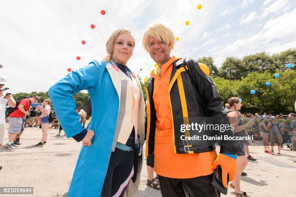 Fans in cosplay attend the Pokemon GO Fest at Grant Park on July 22, 2017 in Chicago, Illinois.