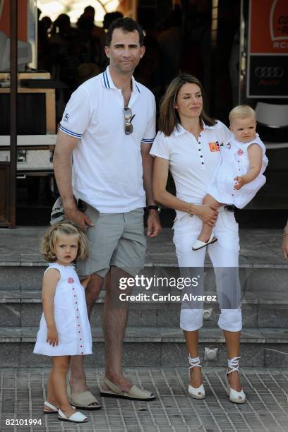 Prince Felipe with Princess Letizia and daugthers Princess Leonor and Princess Sofia at the "Club Nautico" during the second day of 27th Copa del Rey...