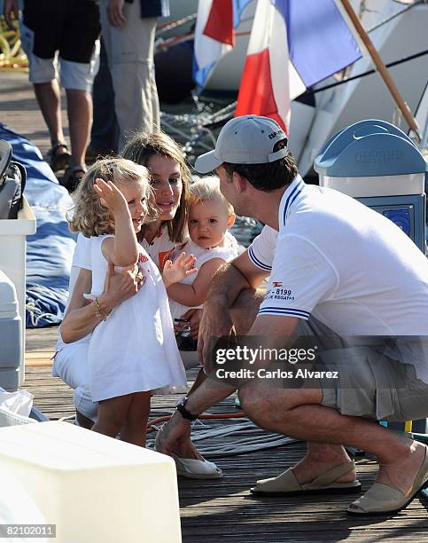 Prince Felipe, Princess Letizia and daugthers Princess Leonor and Princess Sofia at the "Club Nautico" during the second day of 27th Copa del Rey...