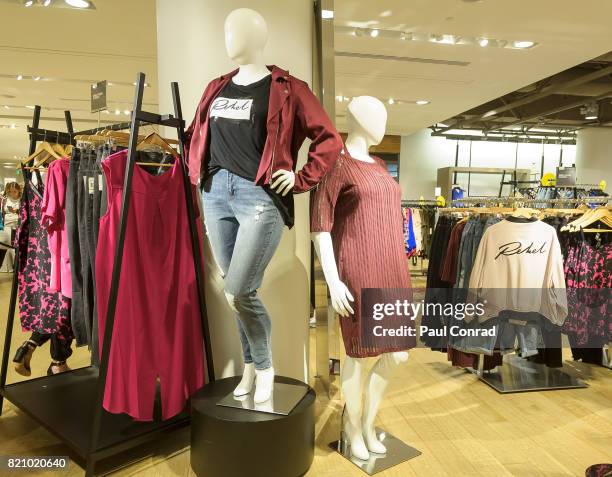 Mannequins are adorned with actress Rebel Wilson X Angels clothing at Nordstrom Downtown Seattle on July 22, 2017 in Seattle, Washington. Rebel...