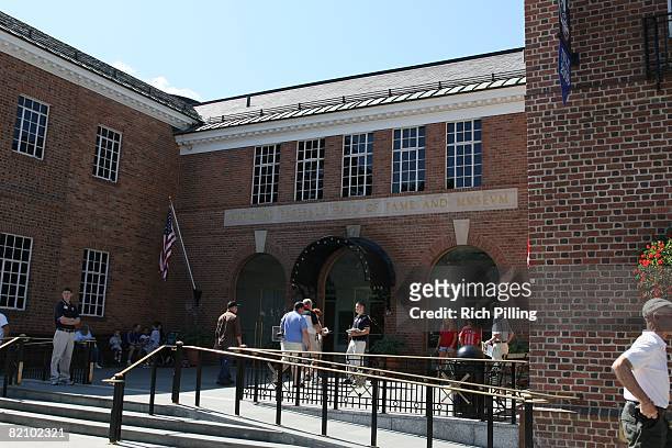 General view of the outside of the National Baseball Hall of Fame and Museum prior to the Hall of Fame Induction ceremonies at the Clark Sports...