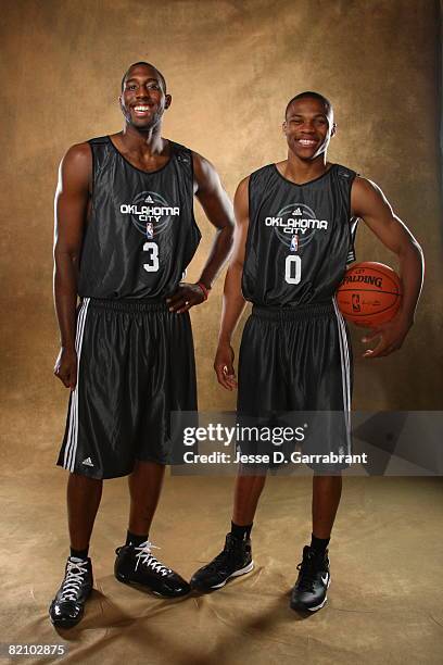 White and Russell Westbrook of Oklahoma City pose for a portrait during the 2008 NBA Rookie Photo Shoot on July 29, 2008 at the MSG Training Facility...