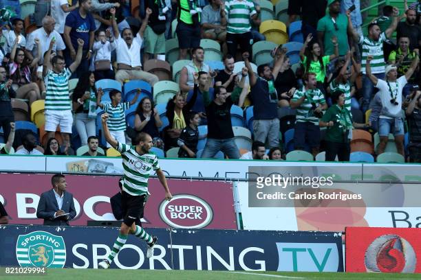 Sporting CP forward Bas Dost from Holland celebrates scoring Sporting goal during the Friendly match between Sporting CP and AS Monaco at Estadio...
