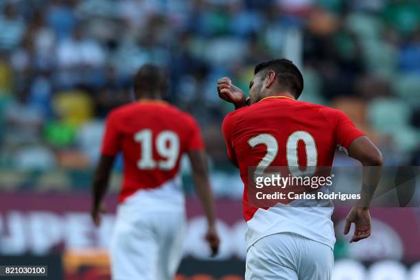 Monaco midfielder Rony Lopes from Portugal celebrates scoring a goal that the referee invalid during the Friendly match between Sporting CP and AS...