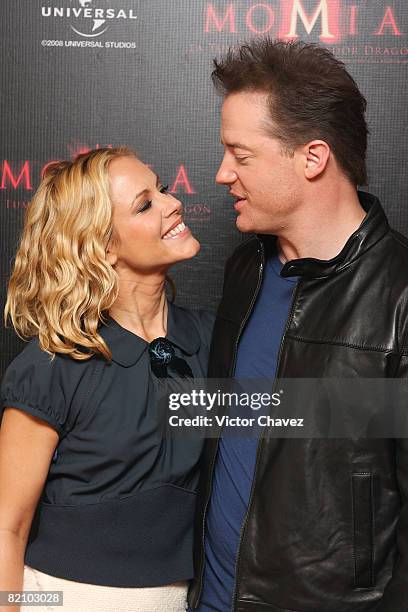 Actors Maria Bello and Brendan Fraser attends the photo call for "The Mummy: Tomb of the Dragon Emperor" at the Four Seasons Hotel on July 29, 2008...