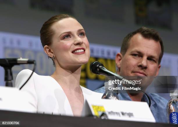 Actor Evan Rachel Wood and writer/producer Jonathan Nolan attend the "Westworld" panel during San Diego Comic-Con 2017 at San Diego Convention Center...