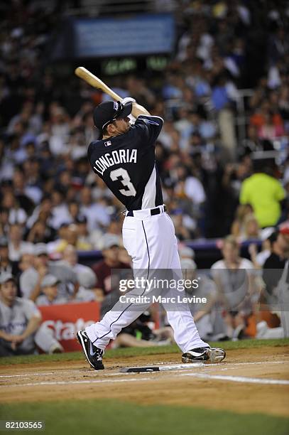 Evan Longoria of the Tampa Bay Rays hits during the State Farm Home Run Derby at the Yankee Stadium in the Bronx, New York on July 14, 2008.