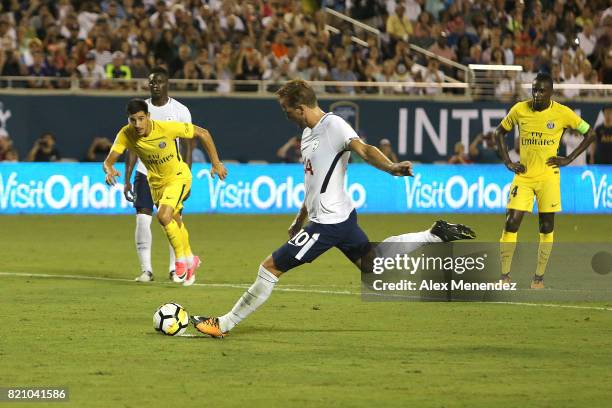 Harry Kane of Tottenham Hotspur scores a penalty kick during the International Champions Cup 2017 match between Paris Saint-Germain and Tottenham...