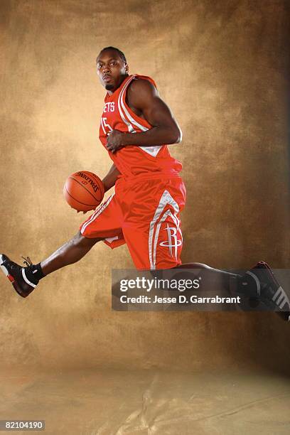 Joey Dorsey of the Houston Rockets poses for a portrait during the 2008 NBA Rookie Photo Shoot on July 29, 2008 at the MSG Training Facility in...