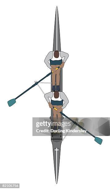one bowside and one strokeside rower in a boat - rowing team stock illustrations