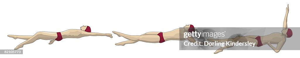 Three stages of swimmer performing backstroke