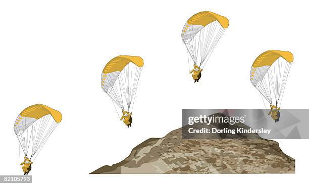 paraglider riding upwards and heading towards ridge, ridge lift - people capability digital yellow stock-grafiken, -clipart, -cartoons und -symbole