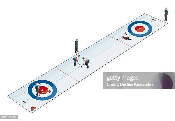 stockillustraties, clipart, cartoons en iconen met curling players and targets - curlingsteen