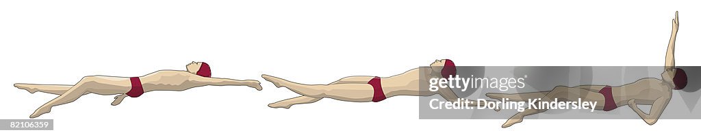 Three stages of swimmer performing backstroke