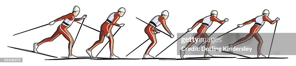 Cross Striding Five Stages Of Crosscountry Skier Performing Diagonal Stride High-Res ...