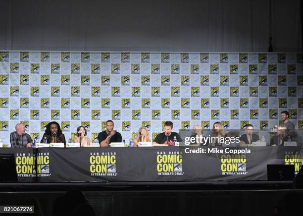 Writer Marc Guggenheim, actors Echo Kellum, Willa Holland, David Ramsey, Emily Bett Rickards, Stephen Amell, Katie Cassidy, Juliana Harkavy, Rick...