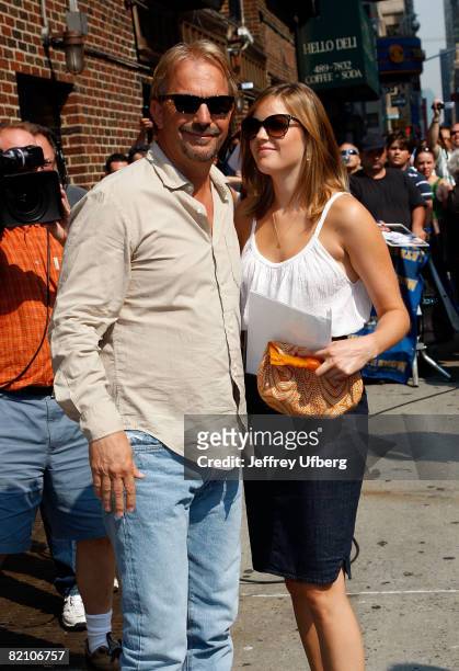 Actor Kevin Costner and daughter Lily Costner visit "Late Show with David Letterman" at the Ed Sullivan Theatre on July 29, 2008 in New York City.