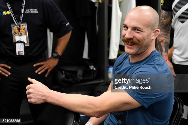Patrick Cummins gets his hands wrapped during the UFC Fight Night event inside the Nassau Veterans Memorial Coliseum on July 22, 2017 in Uniondale,...