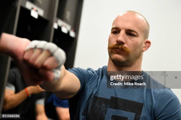 Patrick Cummins gets his hands wrapped during the UFC Fight Night event inside the Nassau Veterans Memorial Coliseum on July 22, 2017 in Uniondale,...