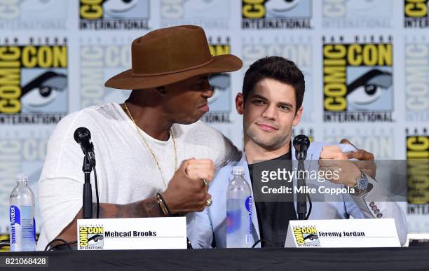 Mehcad Brooks and Jeremy Jordan attend the "Supergirl" special video presentation during Comic-Con International 2017 at San Diego Convention Center...