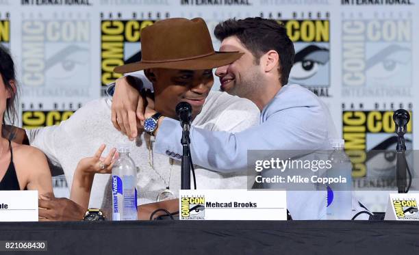 Mehcad Brooks and Jeremy Jordan attend the "Supergirl" special video presentation during Comic-Con International 2017 at San Diego Convention Center...