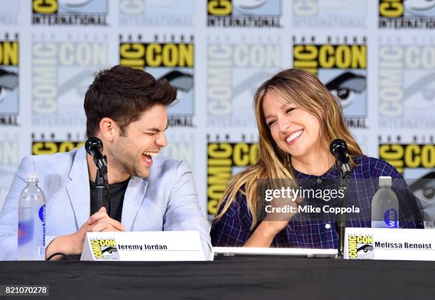 Jeremy Jordan and Melissa Benoist attend the "Supergirl" special video presentation during Comic-Con International 2017 at San Diego Convention...