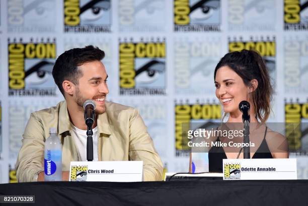 Chris Wood and Odette Annable attend the "Supergirl" special video presentation during Comic-Con International 2017 at San Diego Convention Center on...
