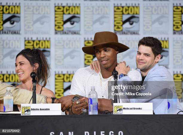 Odette Annable, Mehcad Brooks, and Jeremy Jordan attend the "Supergirl" special video presentation during Comic-Con International 2017 at San Diego...