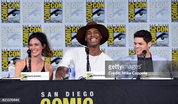 Odette Annable, Mehcad Brooks, and Jeremy Jordan attend the "Supergirl" special video presentation during Comic-Con International 2017 at San Diego...