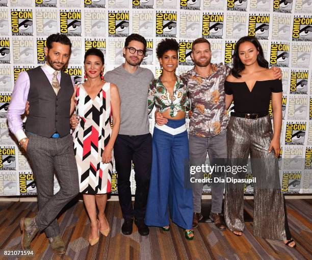 Actors Cas Anvar, Shohreh Aghdashloo, Steven Strait, Dominique Tipper, Wes Chatham, and Frankie Adams at "The Expanse" Press Line during Comic-Con...