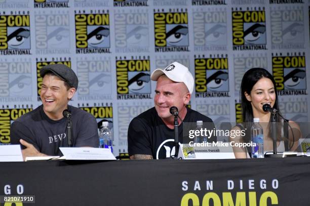Nick Zano, Dominic Purcell and Tala Ashe attend DC's "Legends Of Tomorrow" special video presentation and Q+A during Comic-Con International 2017 at...