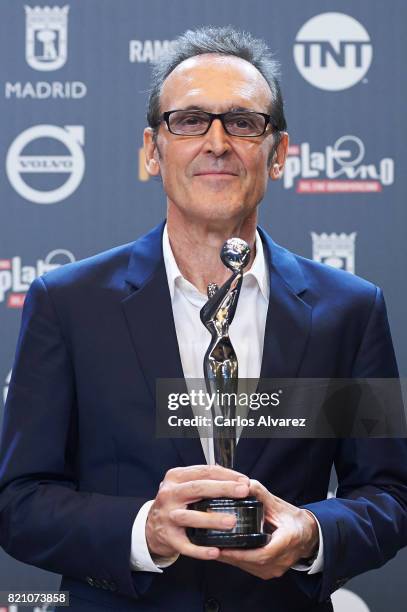 Alberto Iglesias receives the 'Best Original Score' award during the 'Platino Awards 2017' for the movie 'Julieta' at La Caja Magica on July 22, 2017...