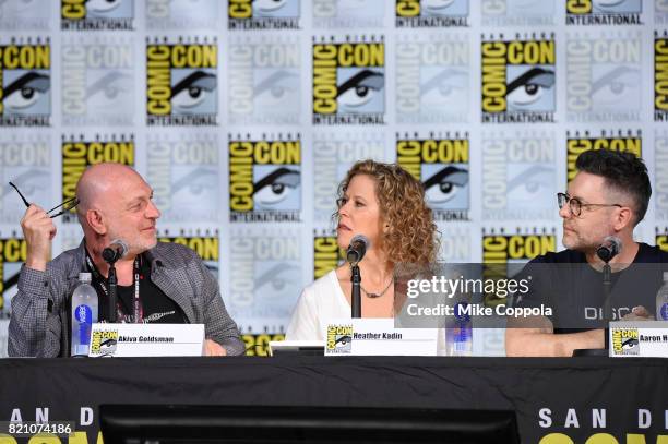 Producers Akiva Goldsman, Heather Kadin and Aaron Harberts attend "Star Trek: Discovery" panel during Comic-Con International 2017 at San Diego...